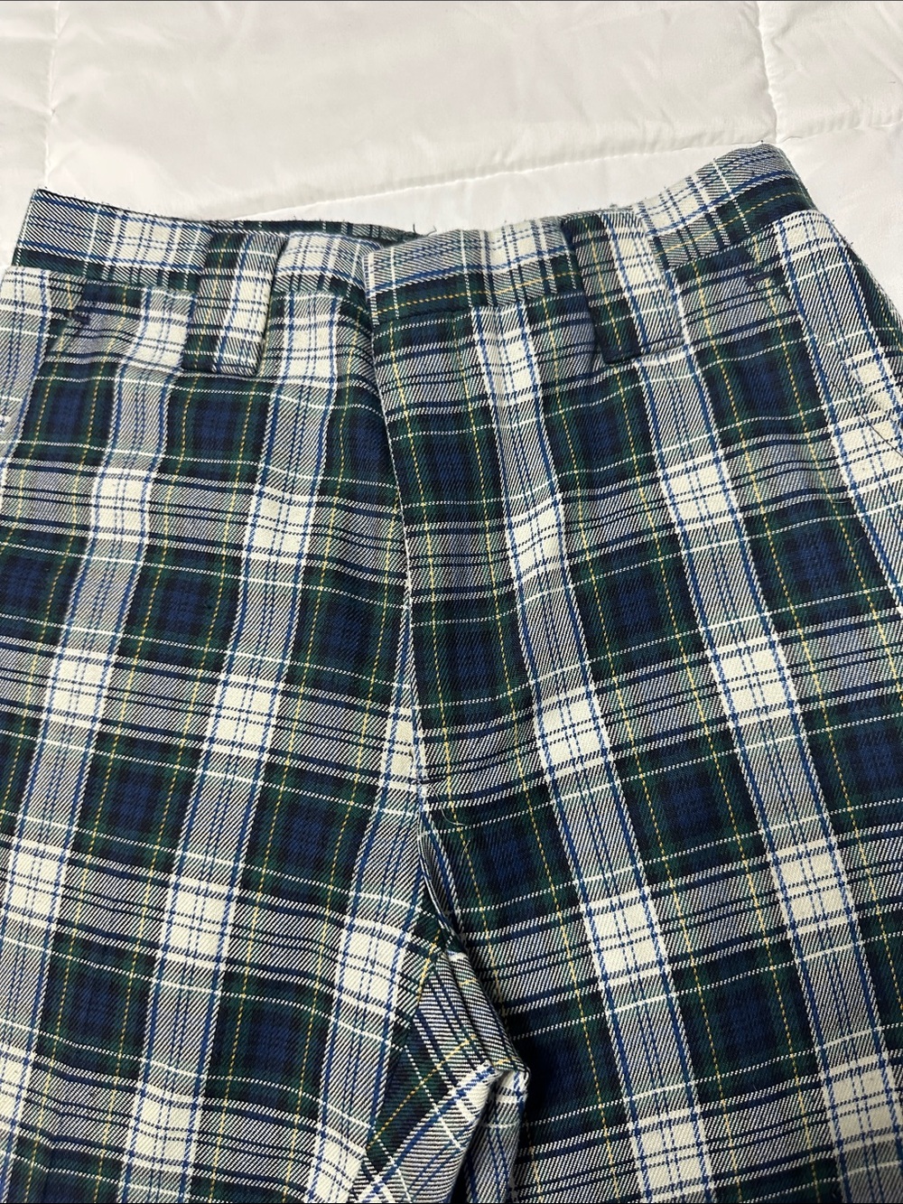 Plaid High-Waist Trousers in Navy and Green
